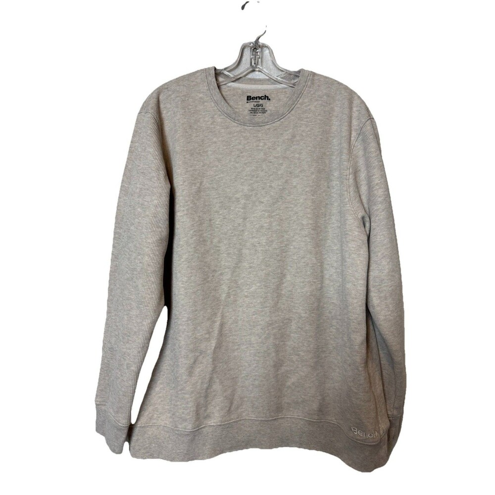 Bench waffle-knit crewneck sweatshirt light tan or beige Embroidered Logo Mens L